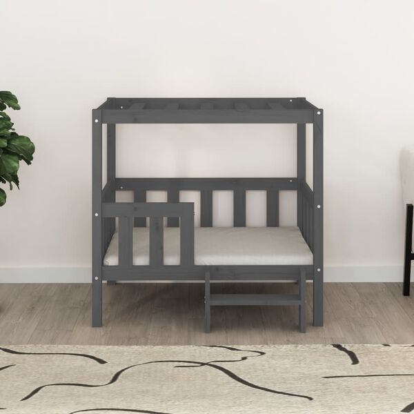 vidaXL Cama para perros madera maciza de pino gris 95,5x73,5x90 cm
