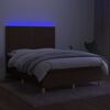 vidaXL Cama box spring colch&oacute;n luces LED tela marr&oacute;n oscuro 140x200cm