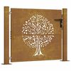 vidaXL Puerta de jard&iacute;n 100x100 cm de acero corten con dise&ntilde;o de &aacute;rbol