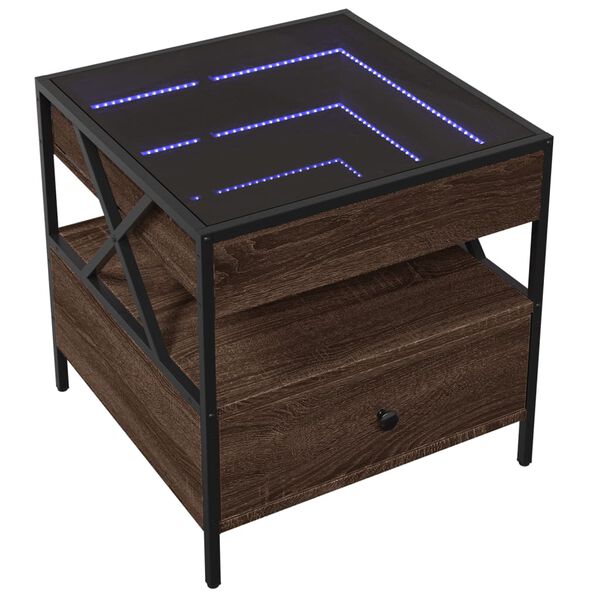 vidaXL Mesa de centro con Infinity LED marr&oacute;n roble 50x50x51 cm