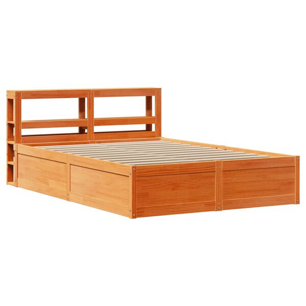 vidaXL Estructura cama con cabecero madera pino marr&oacute;n cera 120x200 cm