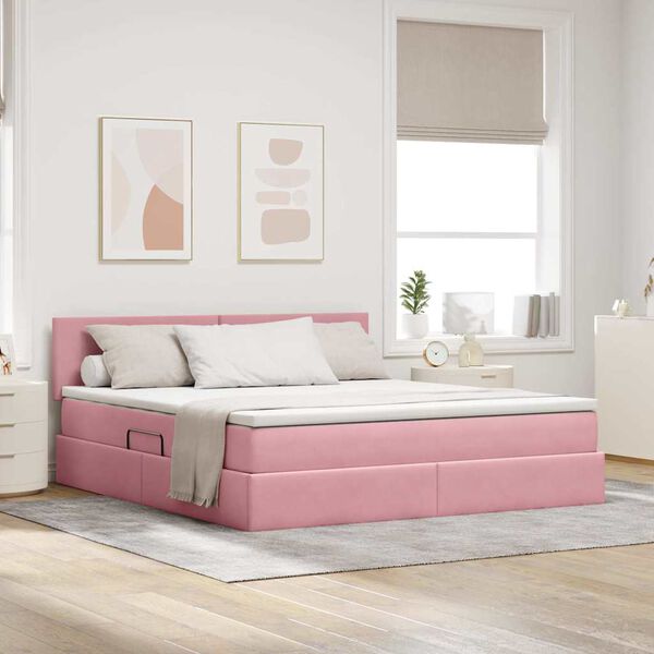 vidaXL Cama con almacenamiento y LED Rosa 180 x 200 cm Terciopelo