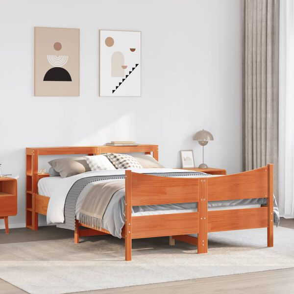 vidaXL Estructura cama con cabecero madera pino marr&oacute;n cera 140x190 cm