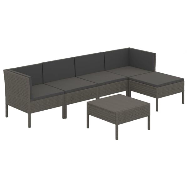 vidaXL Set de muebles de jard&iacute;n 6 pzas y cojines rat&aacute;n sint&eacute;tico gris