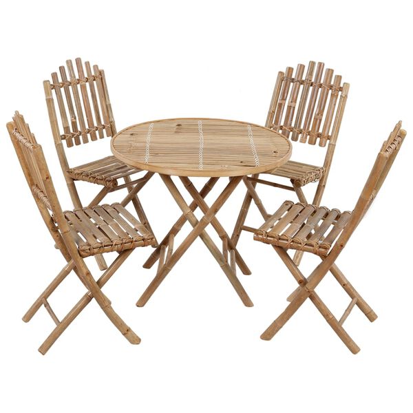 vidaXL Set de comedor de jard&iacute;n plegable 5 piezas con cojines bamb&uacute;