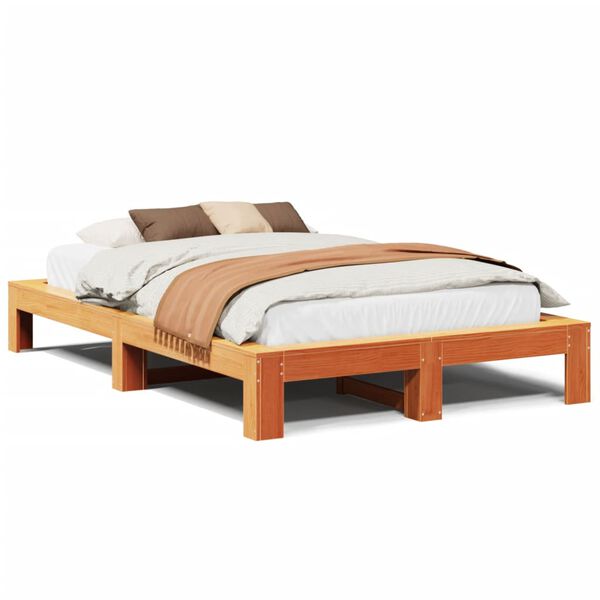 vidaXL Estructura de cama sin colch&oacute;n madera maciza marr&oacute;n 135x190 cm