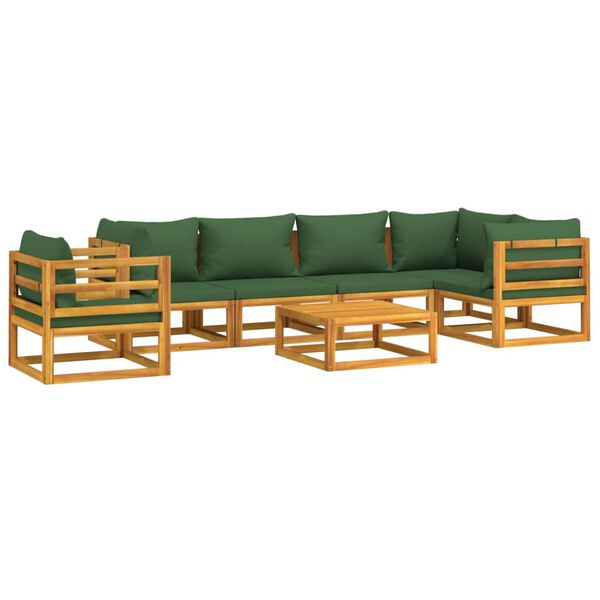 vidaXL Juego muebles de jard&iacute;n 7 piezas madera maciza y cojines verdes