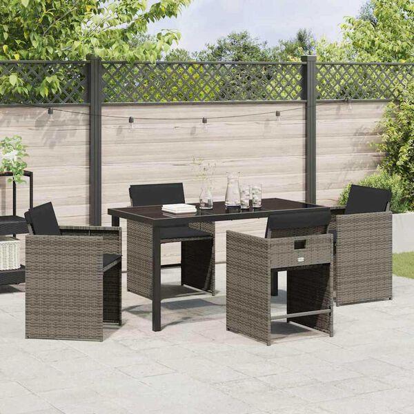 vidaXL Conjunto de Comedor de Jard&iacute;n 5 pcs Gris rat&aacute;n sint&eacute;tico