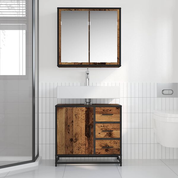 vidaXL Juego de muebles de ba&ntilde;o con caj&oacute;n 2 pcs Madera Vieja
