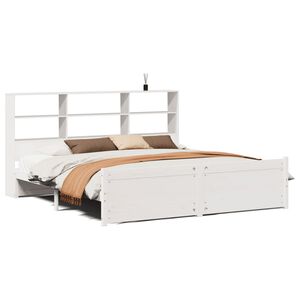 vidaXL Cama con estanter&iacute;a sin colch&oacute;n madera maciza blanca 180x200 cm