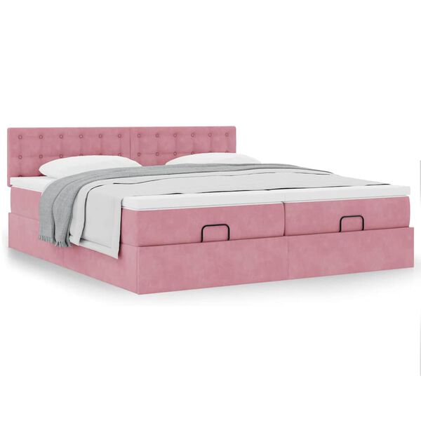vidaXL Estructura de cama otomana colchones terciopelo rosa 160x200cm