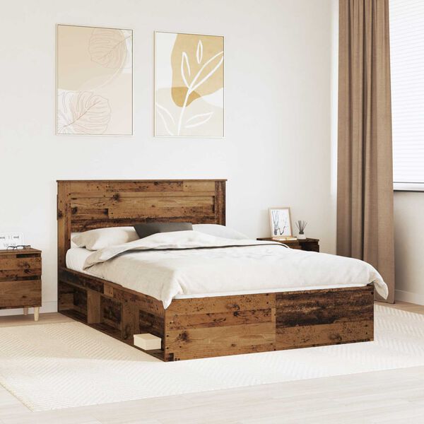 vidaXL Estructura de cama con cabecera Madera vieja 160 x 200 cm