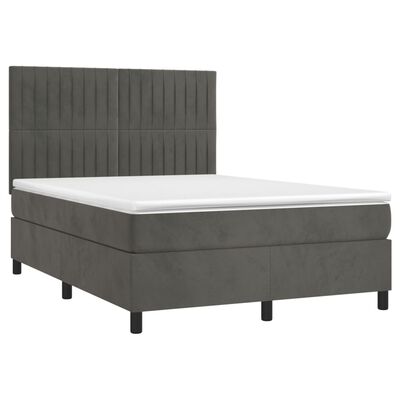 vidaXL Cama box spring colchón y LED terciopelo gris oscuro 140x190 cm