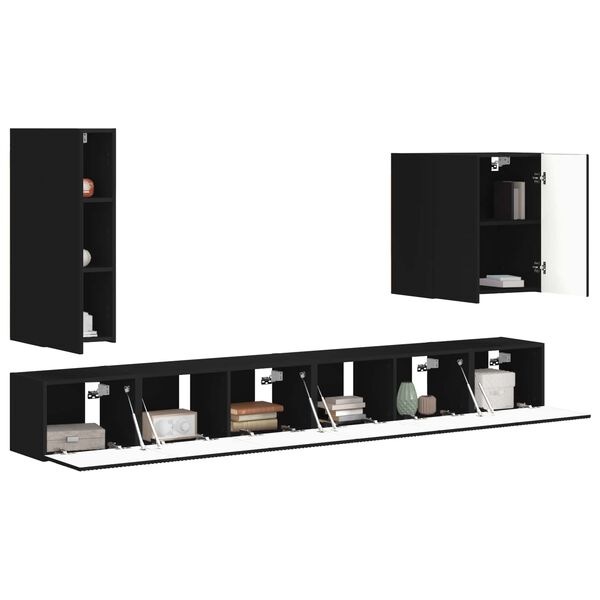 vidaXL Conjunto de mueble para TV de pared 6 pcs Negro