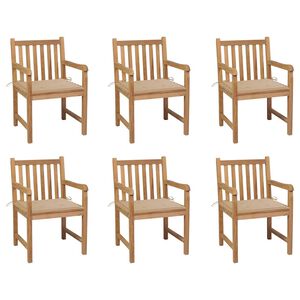 vidaXL Sillas de jard&iacute;n 6 uds madera maciza de teca cojines beige
