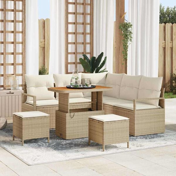 vidaXL Conjunto de sof&aacute;s de jard&iacute;n 8 pcs Beige rat&aacute;n sint&eacute;tico