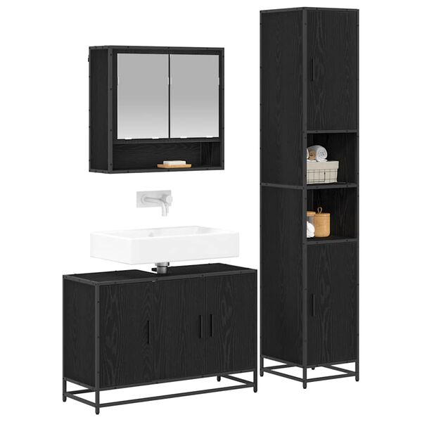 vidaXL Juego de muebles de ba&ntilde;o 3 pcs Roble Negro Madera contrachapada