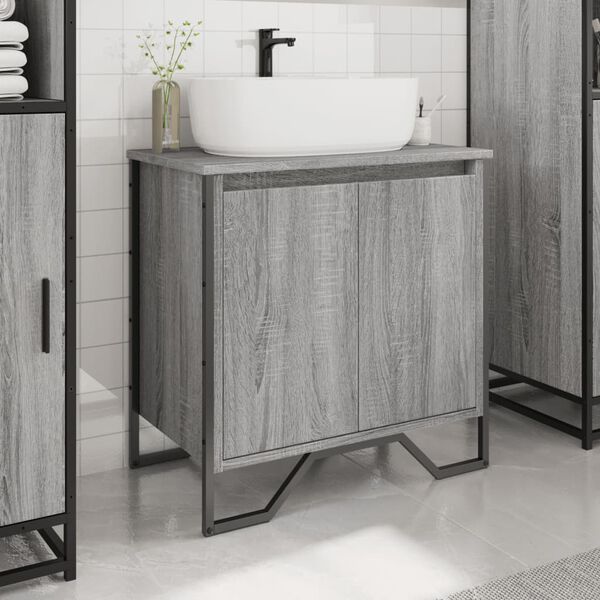 vidaXL Armario lavabo ba&ntilde;o madera ingenier&iacute;a gris Sonoma 60x35x60 cm