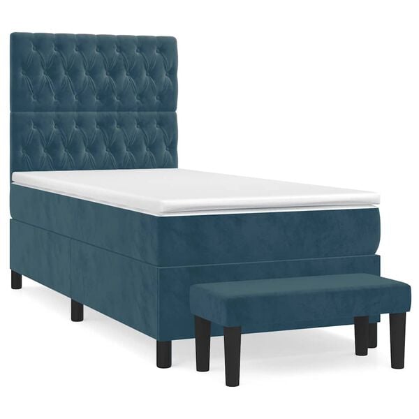vidaXL Cama box spring con colch&oacute;n terciopelo azul oscuro 90x190 cm