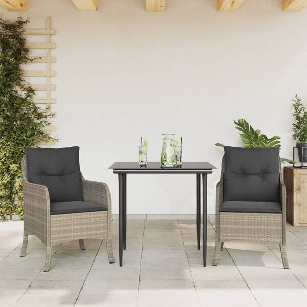 vidaXL Set comedor de jardín 3 pzas cojines ratán sintético gris claro