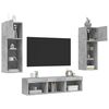 vidaXL Muebles TV pared con LED 5 pzas madera ingenier&iacute;a gris hormig&oacute;n