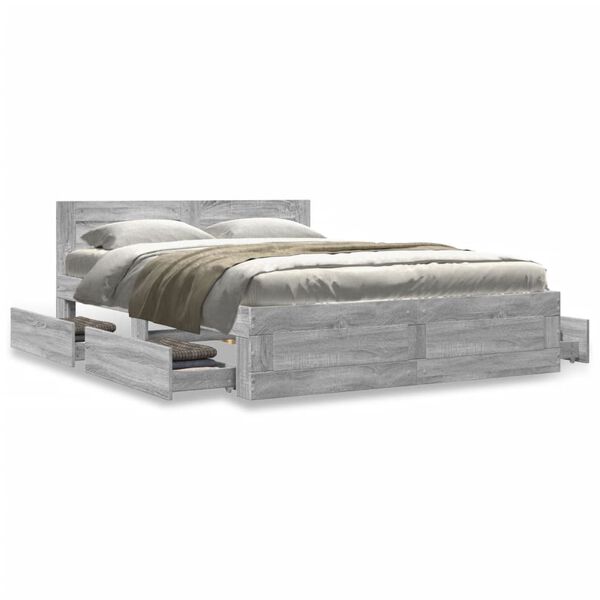 vidaXL Cama con cabecero madera de ingenier&iacute;a gris Sonoma 135x190 cm