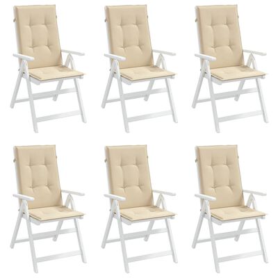 vidaXL Cojín silla de jardín respaldo alto 6 uds tela beige 120x50x3cm