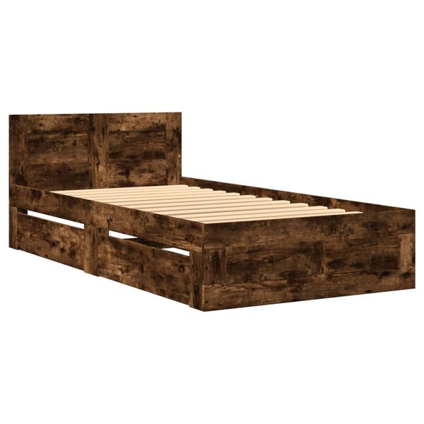 vidaXL Cama con cabecero madera de ingenier&iacute;a roble ahumado 100x200 cm