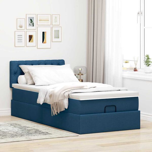 vidaXL Cama otomana con colch&oacute;n azul 90x200 cm tela