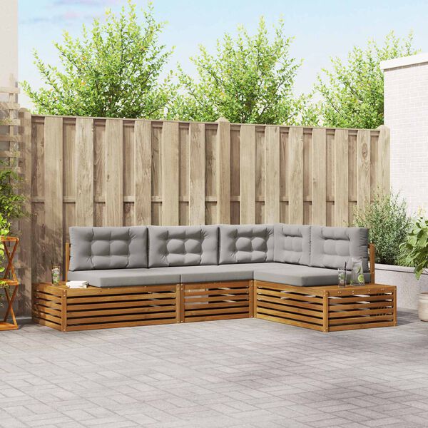 vidaXL Conjunto de sof&aacute;s de exterior 4 Pieza Gris Natural y Claro