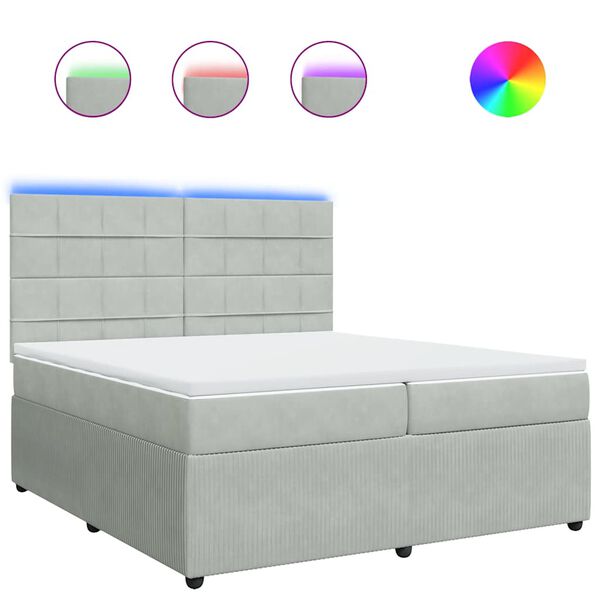 vidaXL Cama box spring con colch&oacute;n terciopelo gris claro 200x200 cm