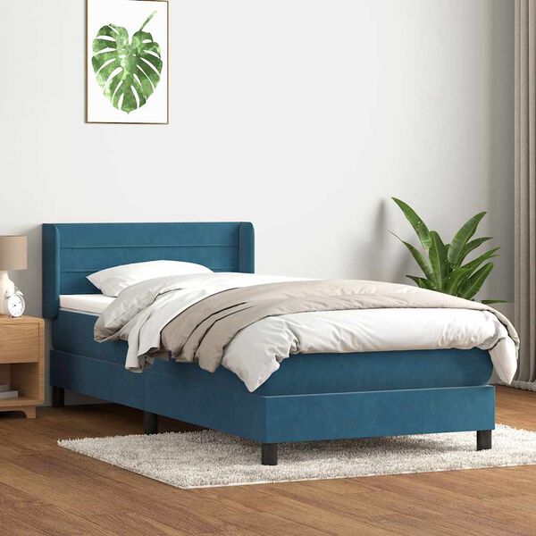vidaXL Cama box spring con colch&oacute;n terciopelo azul oscuro 80x220 cm