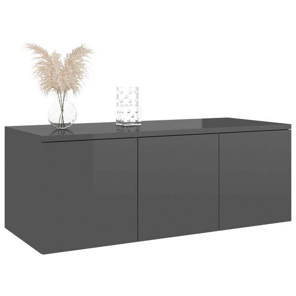 vidaXL Mueble TV madera contrachapada gris brillante 80x34x30 cm