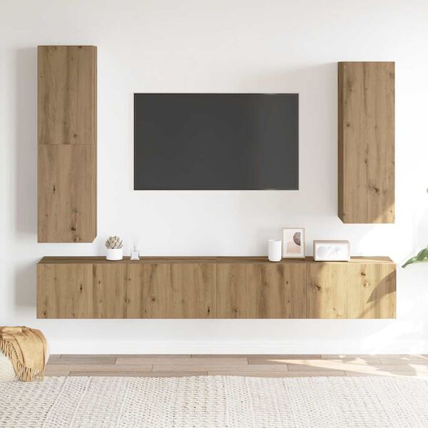 vidaXL Mueble para TV de pared madera contrachapada artesanal 4 piezas