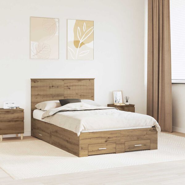 vidaXL Estructura de cama con cabecera Roble artesanal 120 x 190 cm
