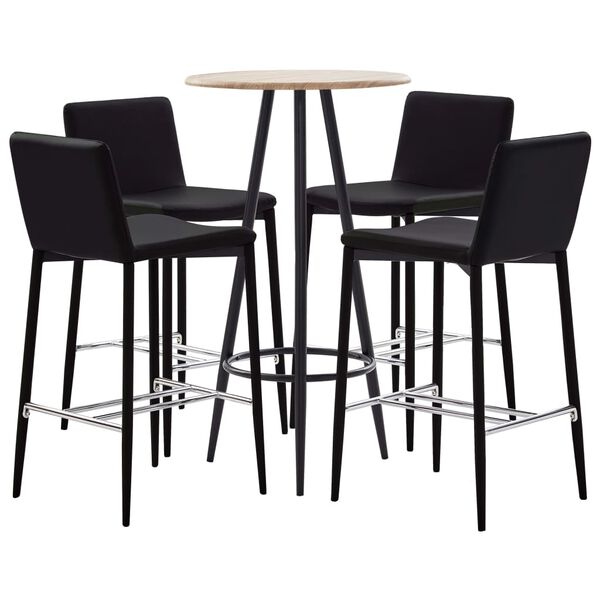 vidaXL Set mesa alta y taburetes de bar 5 pzas cuero sint&eacute;tico marr&oacute;n