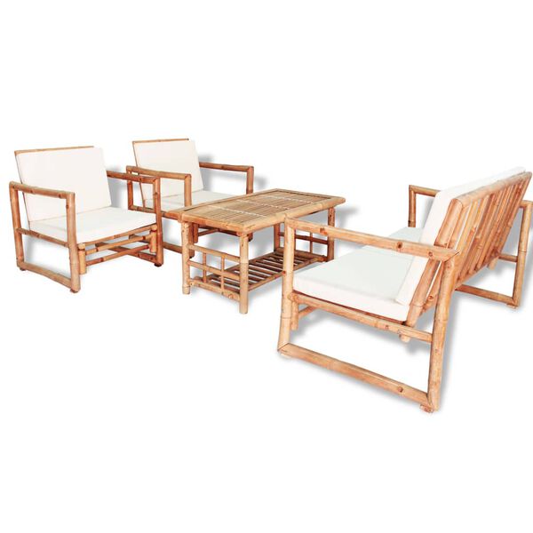 vidaXL Set de muebles de jardín 4 piezas y cojines bambú