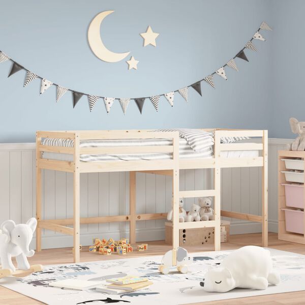 vidaXL Cama alta de ni&ntilde;os con escalera madera maciza pino 90x190 cm