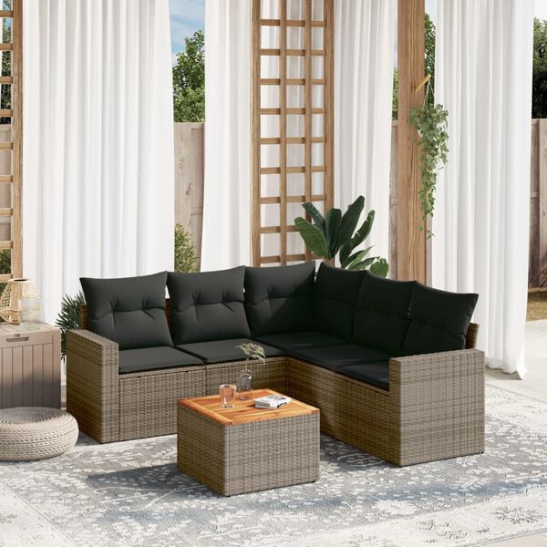 vidaXL Set de muebles de jard&iacute;n 6 pzas y cojines rat&aacute;n sint&eacute;tico gris