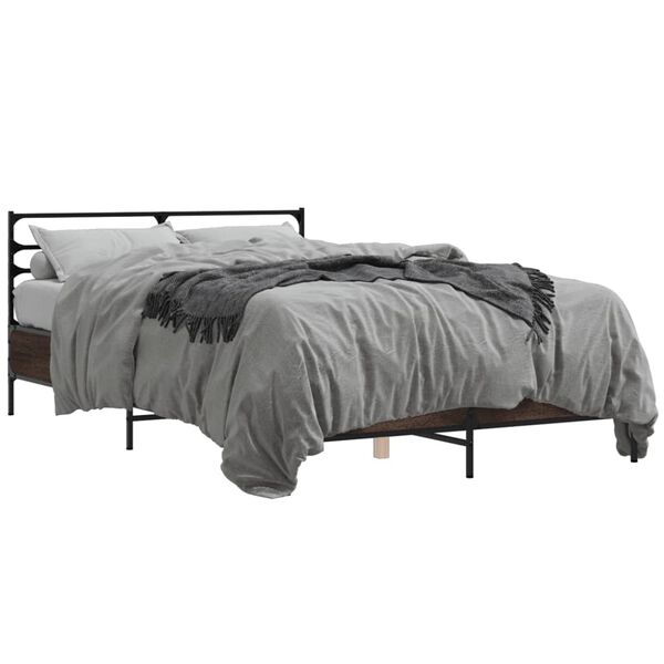 vidaXL Estructura cama madera ingenier&iacute;a metal marr&oacute;n roble 140x190 cm