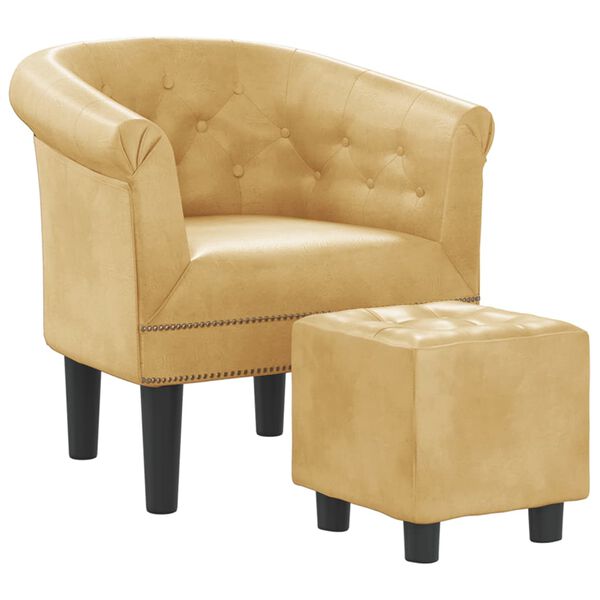 vidaXL Sill&oacute;n con taburete cuero sint&eacute;tico dorado