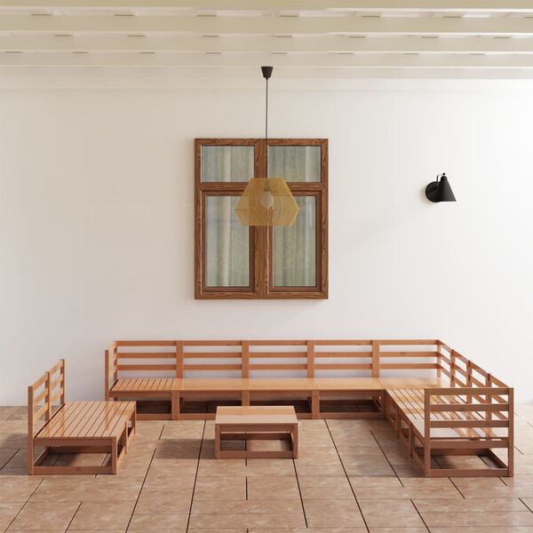 vidaXL Muebles de jardín 11 piezas marrón miel madera maciza de pino