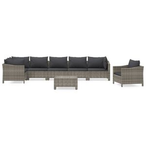 vidaXL Set de muebles de jard&iacute;n 8 pzas y cojines rat&aacute;n sint&eacute;tico gris