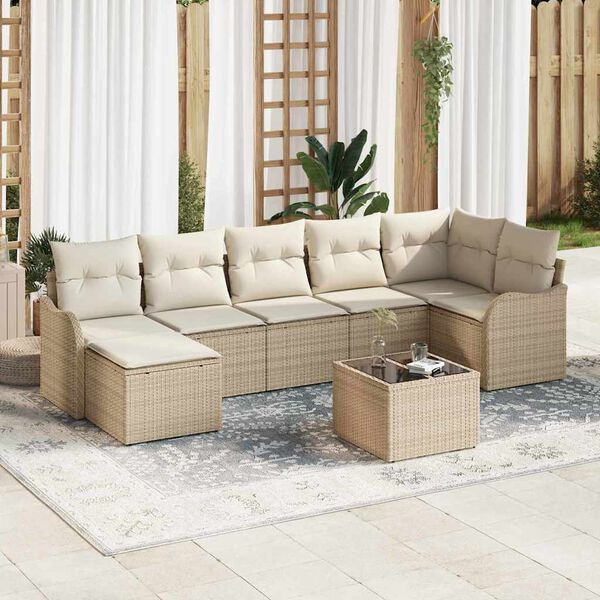 vidaXL Conjunto de sof&aacute; de jard&iacute;n 8 pcs Beige y blanco Polirat&aacute;n