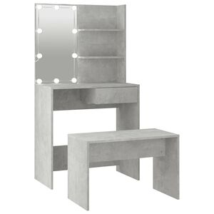 vidaXL Juego de tocador con LED madera contrachapada gris hormig&oacute;n