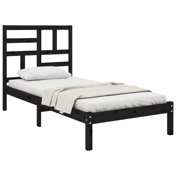 vidaXL Estructura de cama sin colch&oacute;n madera maciza negro 100x200 cm