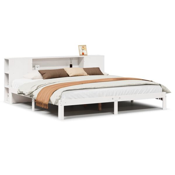 vidaXL Cama con estantería sin colchón madera maciza blanca 180x200 cm