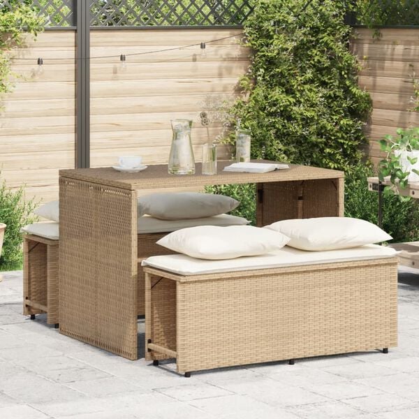 vidaXL Set comedor de jardín 3 pzas con cojines ratán sintético beige