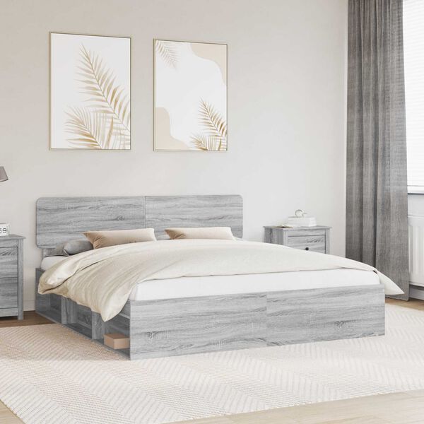 vidaXL Estructura de cama con cabecera Gris Sonoma 180 x 200 cm