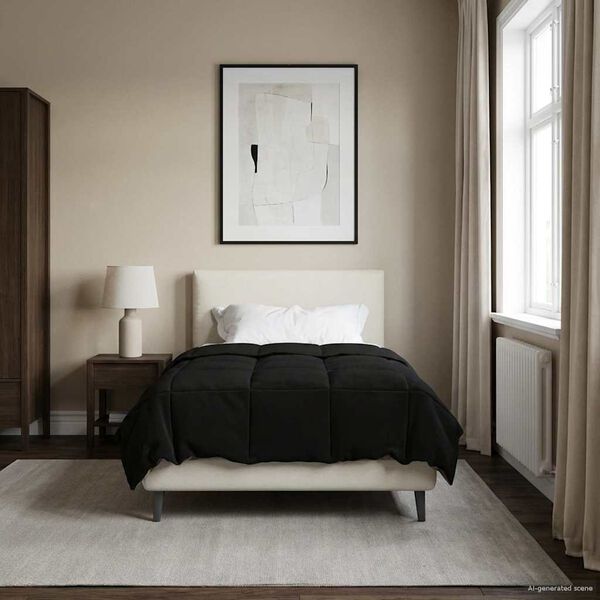 vidaXL Edred&oacute;n de Todo el A&ntilde;o Acolchado Negro 135 x 200 cm Microfibra